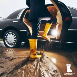 Politiker in Gummistiefeln (Foto: AI)