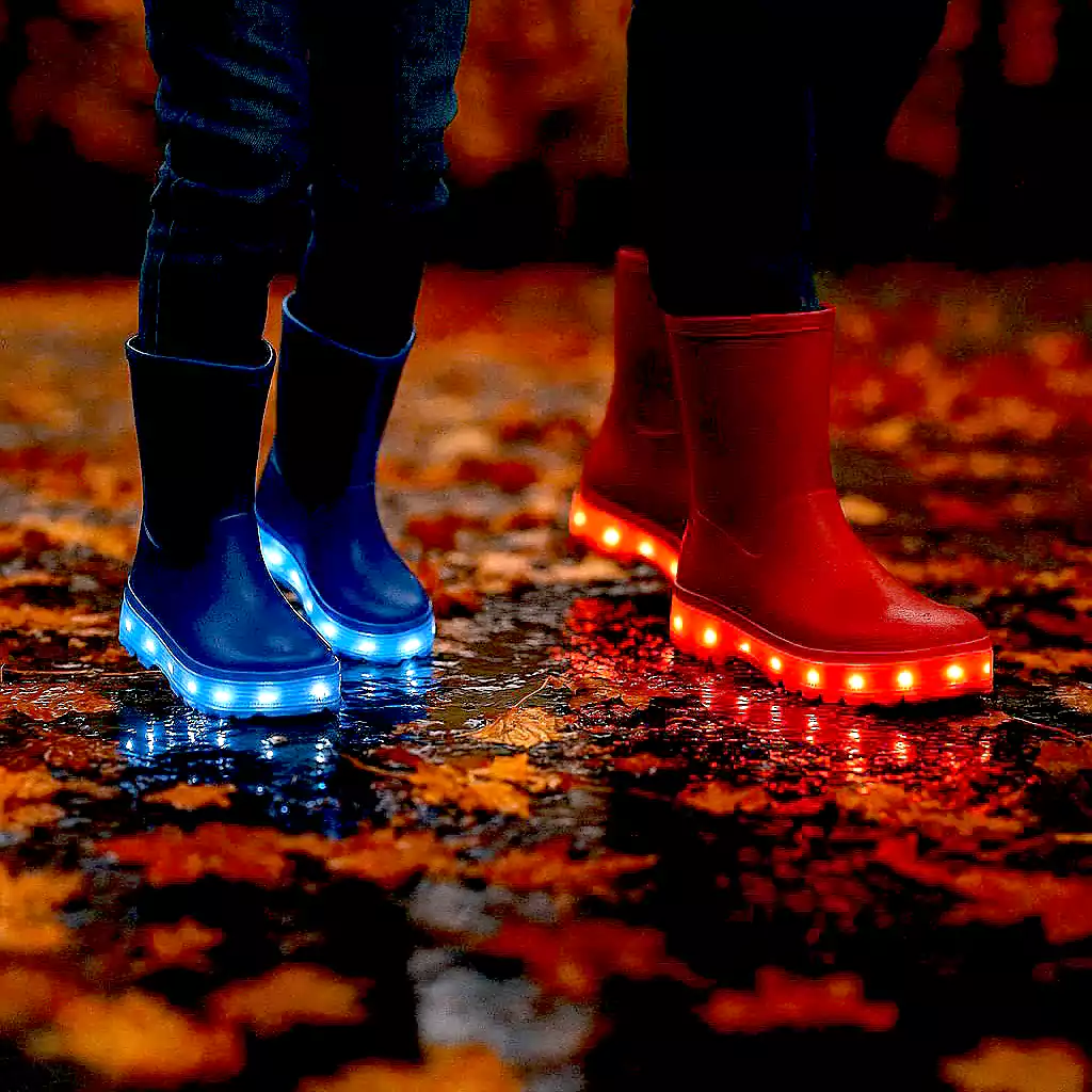 Leuchtende LED Gummistiefel (Foto: AI)