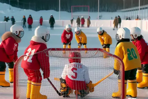 Gummistiefel Eis-Hockey in Hokkaido (Foto: AI)