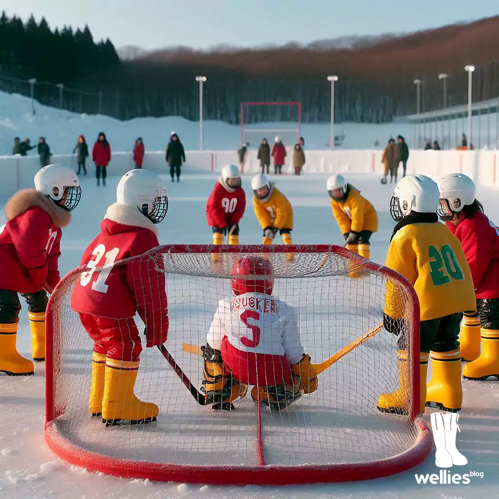 Gummistiefel Eis-Hockey in Hokkaido (Foto: AI)